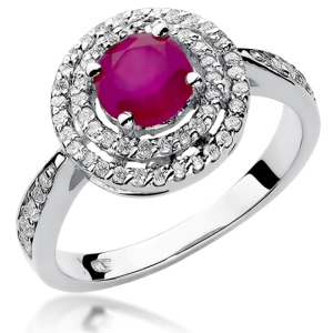 Pierścionek z Rubinem 1,20ct i Diamentami z białego złota próby 585. W-0274RB